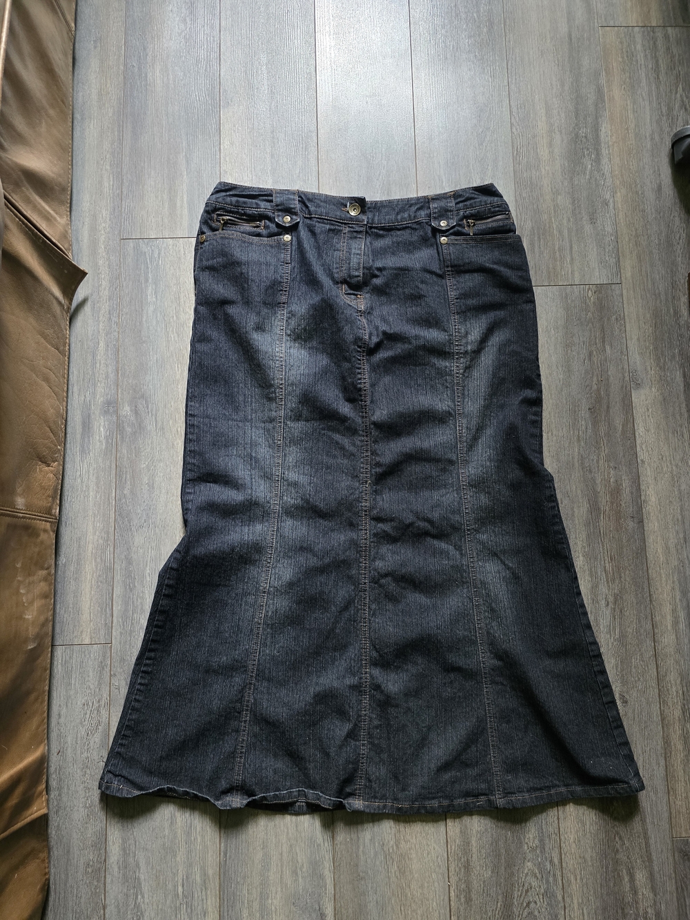Dark Wash Denim A-Line Maxi Skirt